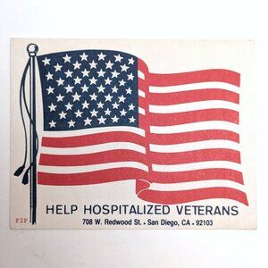 Vintage 70s American Flag Help Hospitalized Veterans Sticker Decal USA America